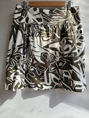 Lauren Ralph Lauren Abstract Foliage Cotton Skirt Olive White 8 – EUC